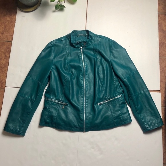 Black Rivet Jackets & Blazers - Teal Faux Leather Black Rivet Moto Jacket